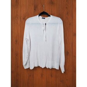 Womens Torrid White Pointelle Open Knit Tie Neck Sweater Size 1 XL